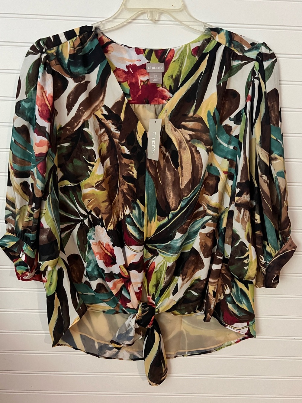 NWT Chico’s Tropical Print Tie Front Too Size 12/14 P Petite